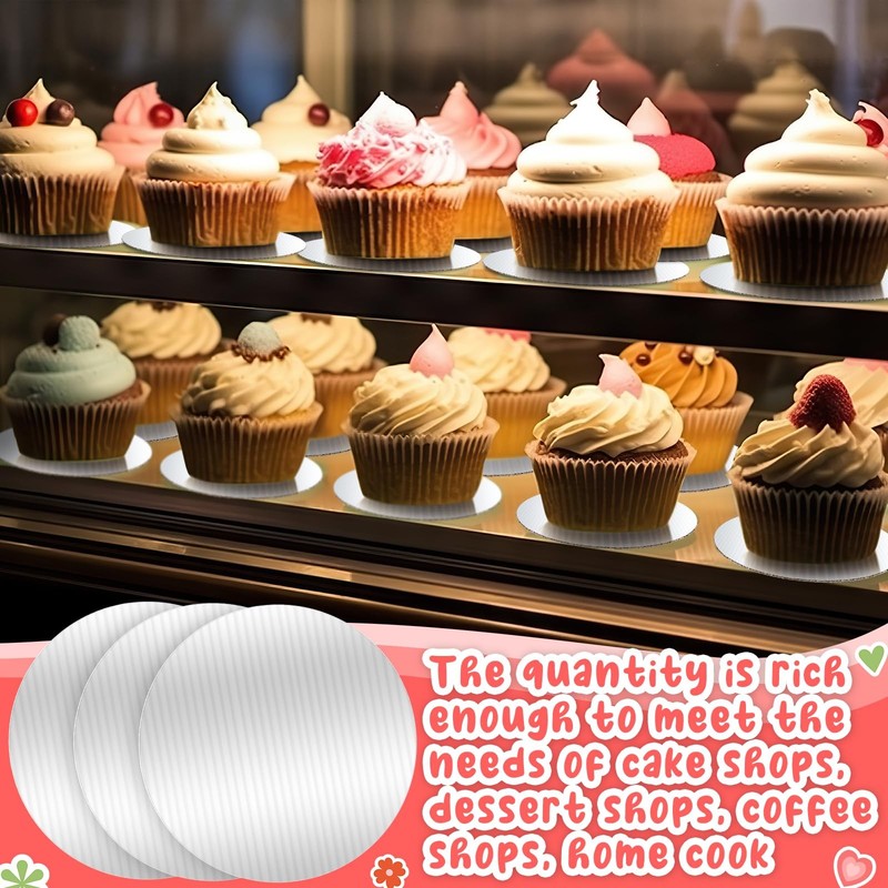 100 PCS 5 Inch Cake Board Round Mini Cardboard Circle Grease Proof Tray Silver gallery
