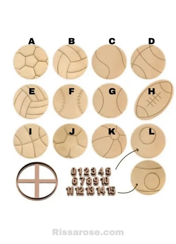 Sport Set Cookie Cutter Stamp basketball baseball tennis pool soccer valley