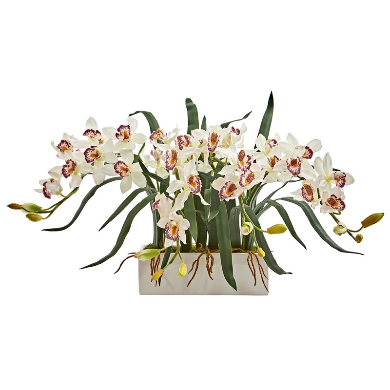 Nearly Natural Cymbidium 13 inches (D) x 35 (W) x 15 (H), White