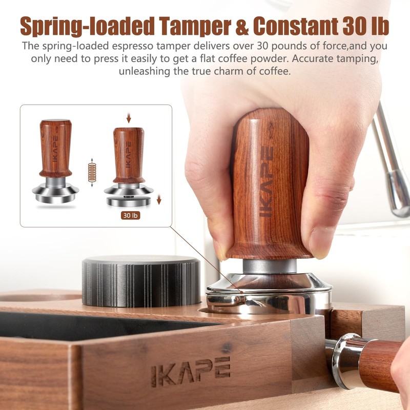 IKAPE 51mm Espresso Coffee Tamper, Spring-loaded Calibrated Tamper 51mm, Red gallery