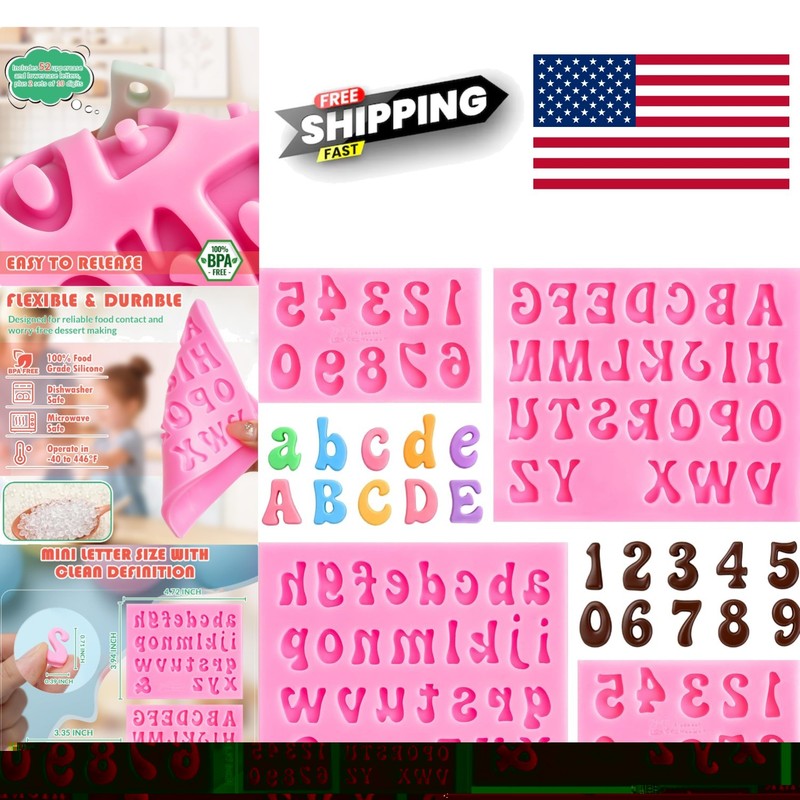 Flexible Silicone Letter Molds for Birthday Cake Decorating Mini Size 4 Pieces