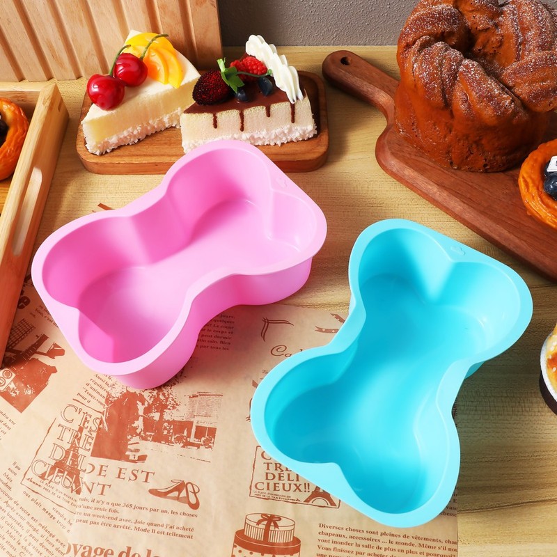 2Pcs Silicone Dog Cake Mold Bone Shape for Kitchen Use with Flexible Baking Pans gallery