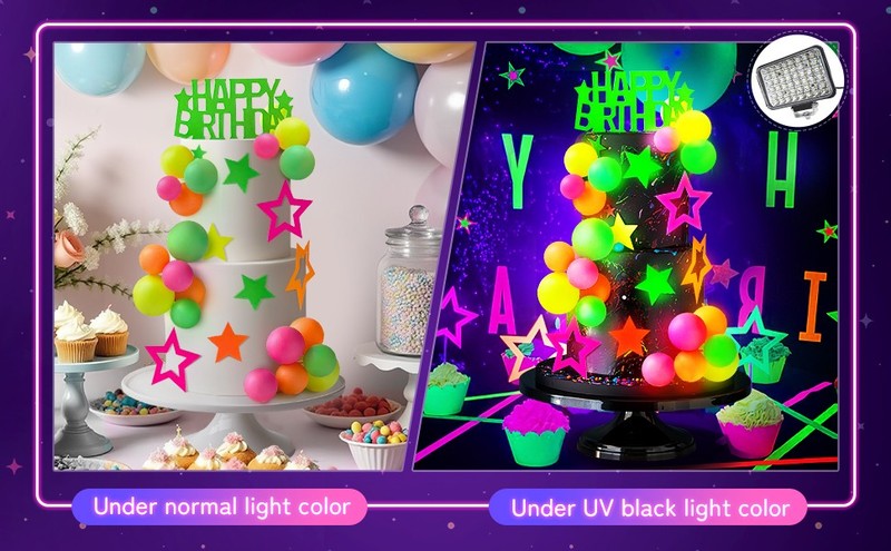 53pcs Neon Cake Decorations Glow Cake Toppers with Ball Star and Happy Birthday gallery