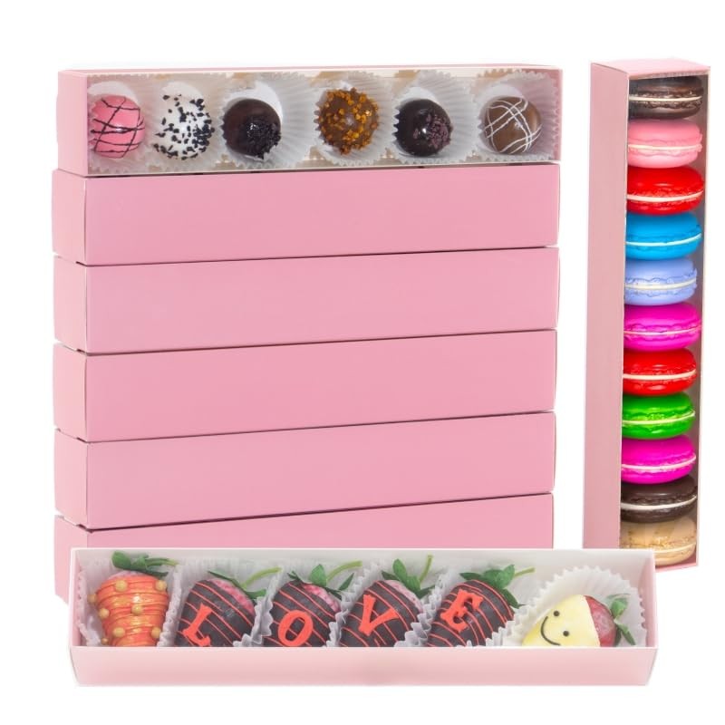 50Pack 12×2¼x2 Inches Chocolate Covered Strawberries Boxes for 6 Macaron Truffle