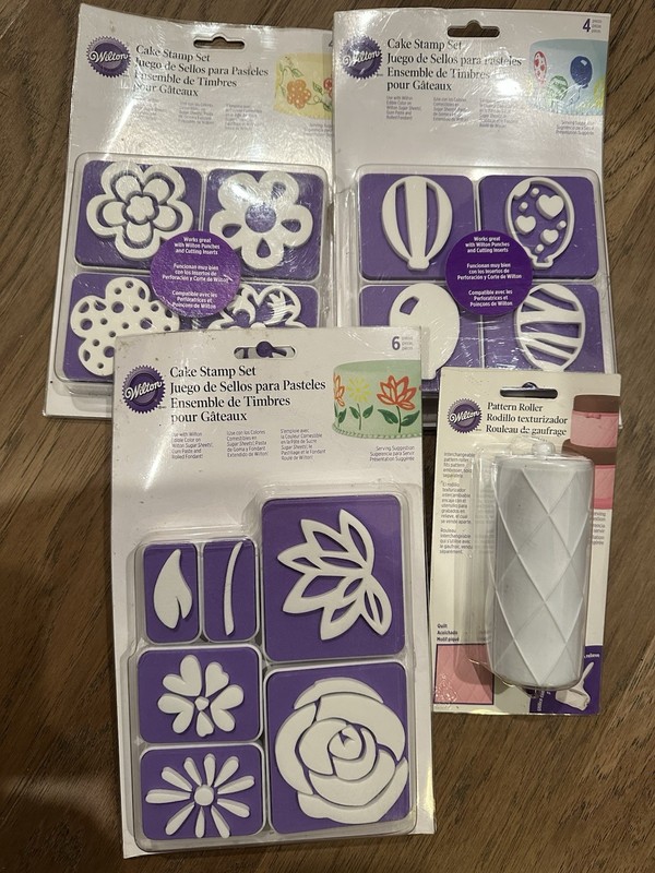 Wilton Three Different Cake Stamp Sets & Pattern Roller -NEW- gallery