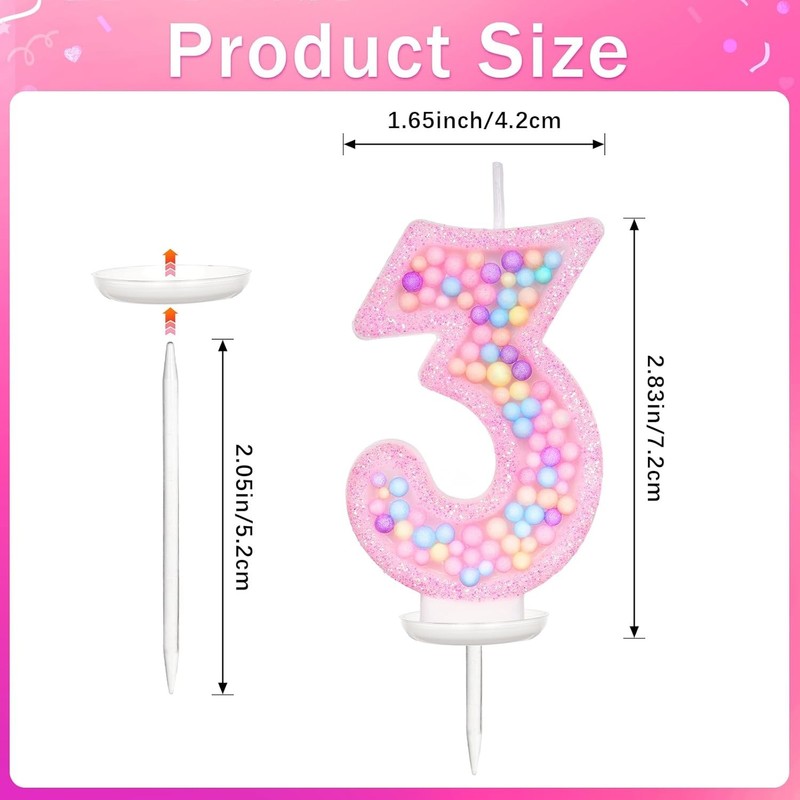 Pink Number 3 Birthday Candle, Sweet Macaron Birthday Candles, 3rd Birthday gallery