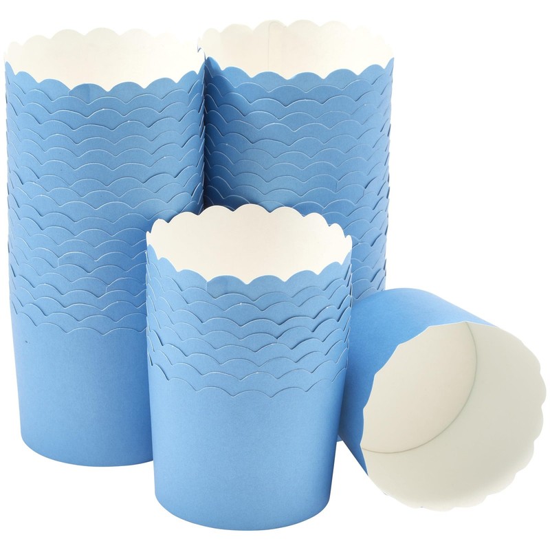 Blue Scalloped Baking Cups Oven Safe Delicate Scalloped Edge Standard 50 PCS
