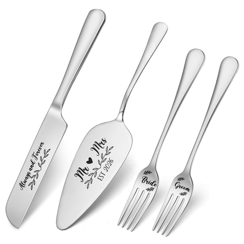 Wedding Cake Knife and Server Set, 4 Pack Stainless Steel Cake Cutting Knife,…