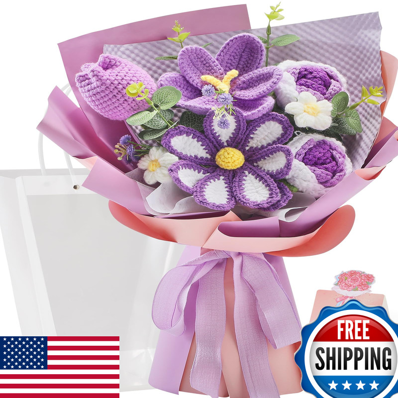 Alecono Crochet Flower Bouquet Purple Knitted Flowers Crochet Tulip Galsang