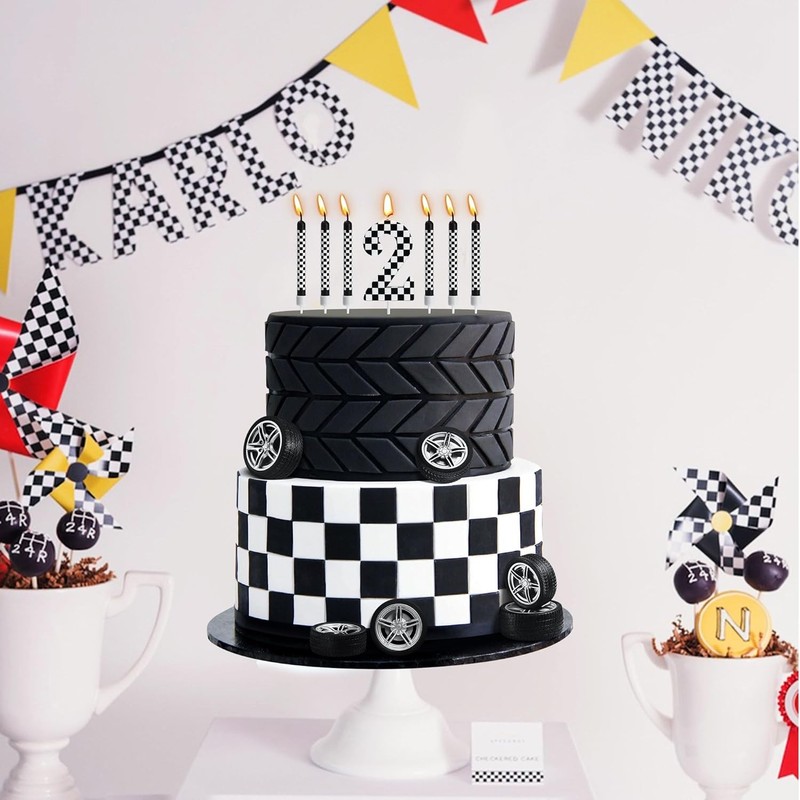 13 Pcs Racing Cars Themed Birthday Candles, Black and White Checkered Birthday gallery