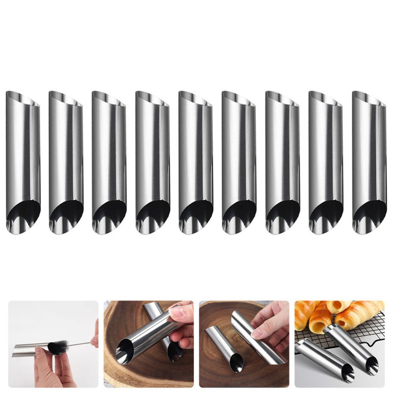 9PCS Stainless Steel Practical Pastry Cream Horn Molds Croissant Pastry Tube New gallery