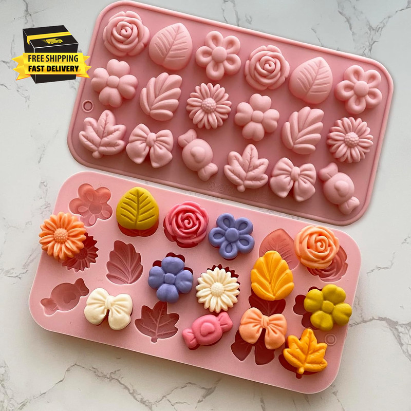 Flower Candy Molds Silicone 2PCS Daisy Flower Chocolate Molds Tulip Flower Mold gallery