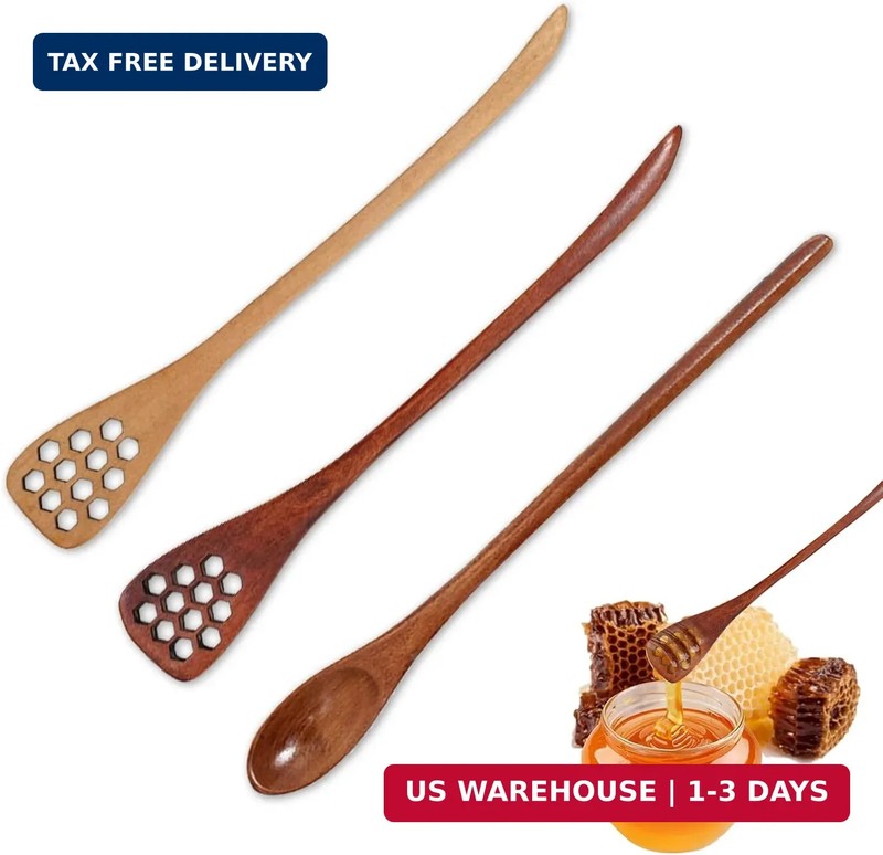 3 Pack Wooden Honey Mixing Stirrer Honey Dipper Sticks Honey Spoon, Wooden Honey