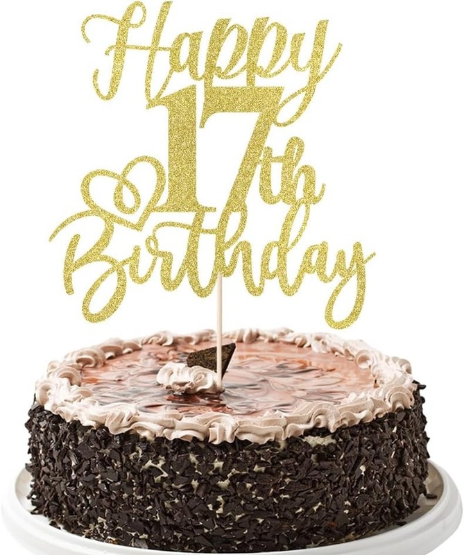 Glitter Happy 17th Birthday Cake Topper,Cheers to 17 Years,17th Anniversary Cake