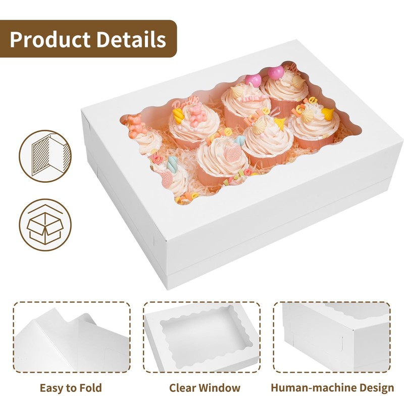 20 PCS 14x10x4in White Quarter Sheet Cake Boxes with Window Bakery Boxes gallery