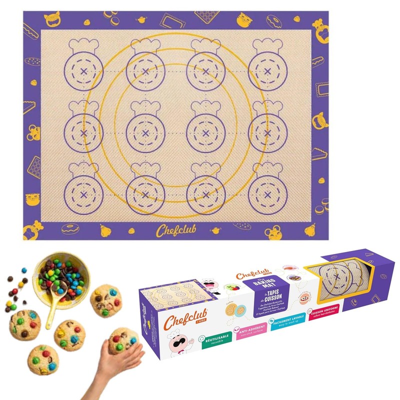 Chefclub Kids Silicone Baking Mat – 12″ x 15″ 12″L x 16″W, Multicolor