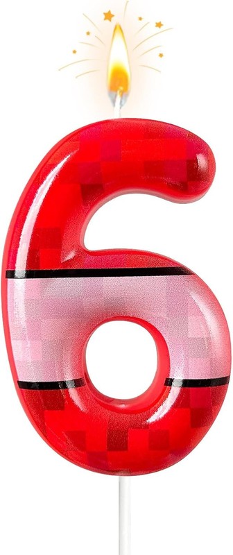 Number 6 Pixel Miner Candle, Handmade with Premium Wax, 5.07 Inch Tall (with