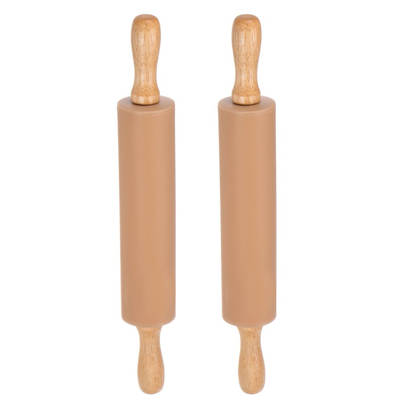2pcs Silicone Rolling Pins for Baking 31cm x 4.2cm, Brown