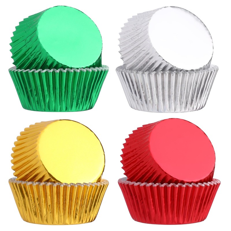 100PCS Wedding Cupcake Liners Red Green Gold Silver Foil Baking Cups Standard…