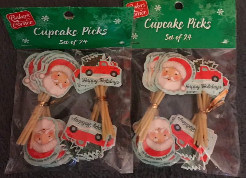 Holiday Cupcake Picks Bakers Corner 2 Sets Of 24 Santa’s Face And Red Truck