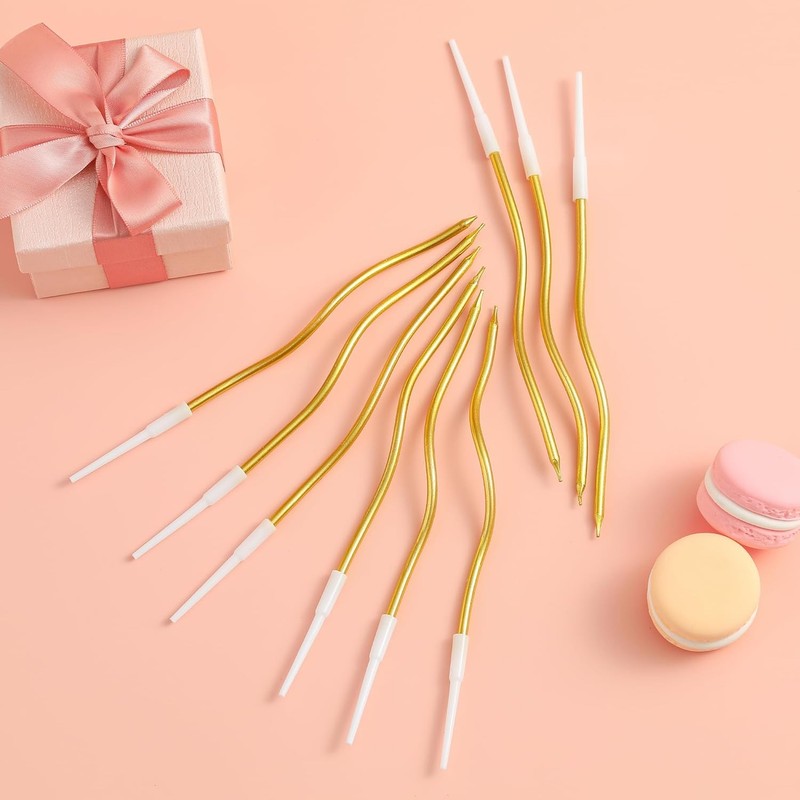12-Count Gold Spiral Long Thin Metallic Birthday Candles, Cake Candles, Birthday gallery