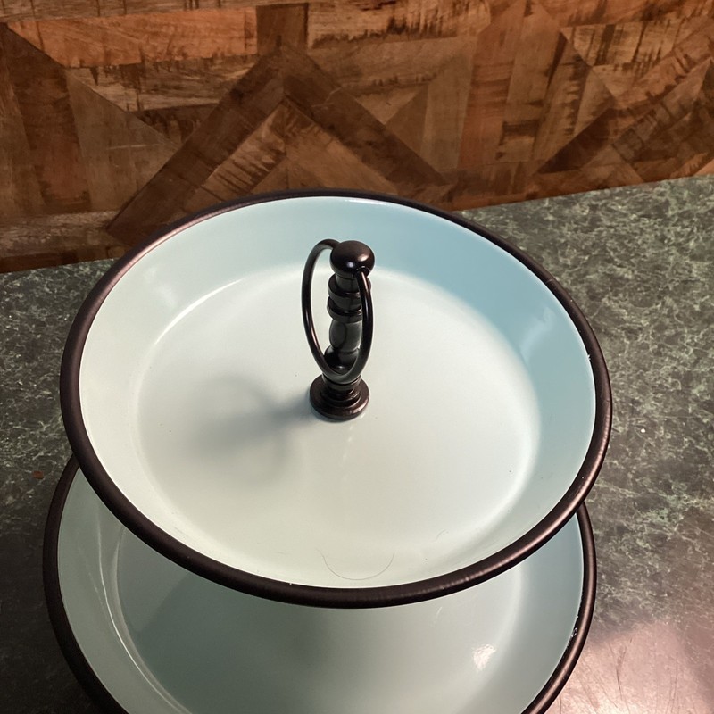 2-Tier Dessert & Appetizer Serving Stand W/Central Handle Aqua 12.5" H Farmhouse gallery