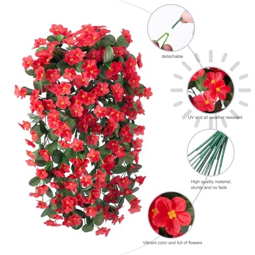 Artificial Fake Hanging Plants Flowers for Outdoor Outside Spring Red gallery