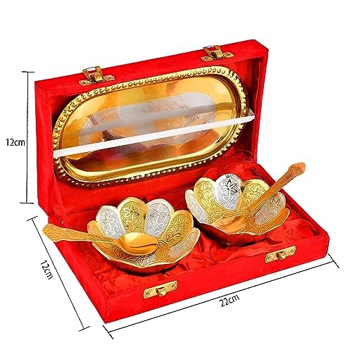 Bowl Spoon Tray Set Small Gold Silver Plated Dry Fruits Dessert Serving 6 gallery