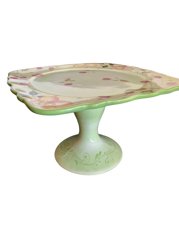 Tracy Porter Cake Stand Evelyn Collection Scallop Edge Square Too Hand Painted
