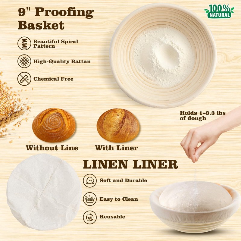 Sourdough Starter Kit with 9" Proofing Basket & 24oz Jar - Baking Supplies for B gallery