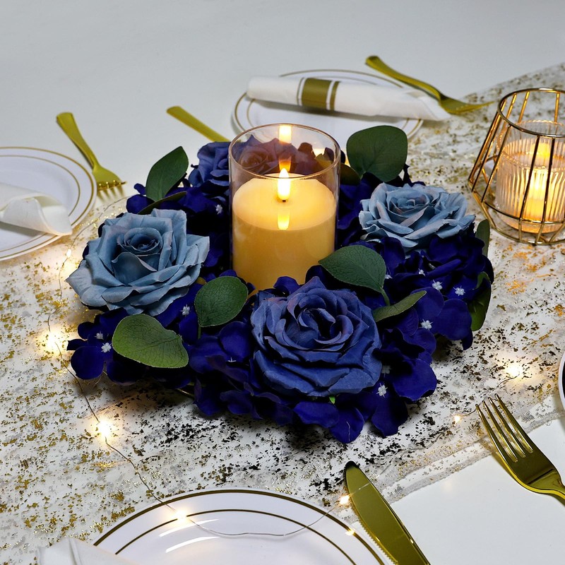 DIYDOFUN Artificial Flower Candle Rings - 6 Inch Inner Rose Floral Wreaths gallery