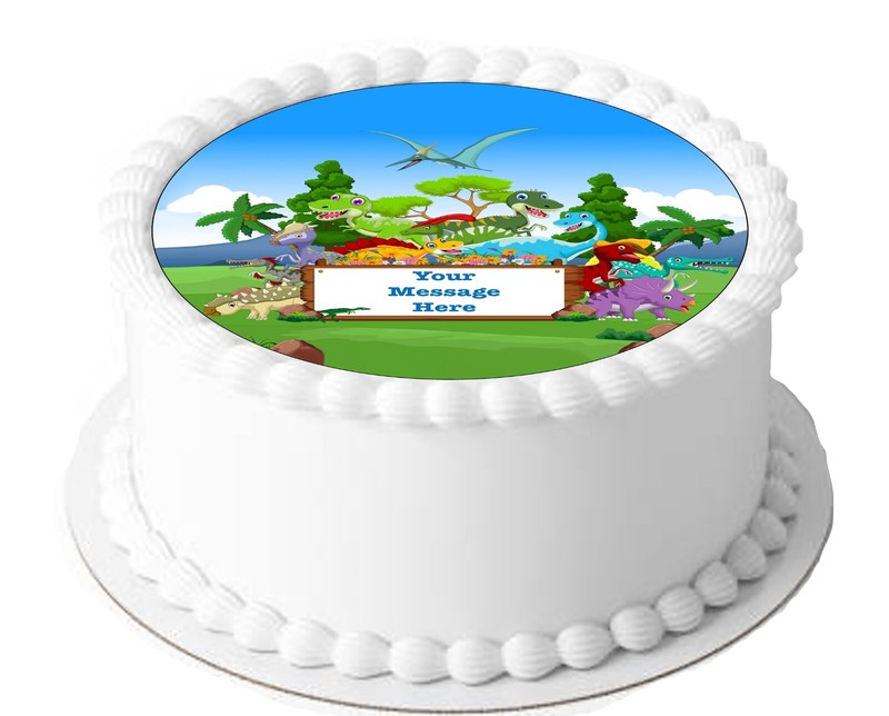 PERSONALISED Cake Topper Cute Dinosaur Edible Icing Decoration for 7-8" Circle gallery