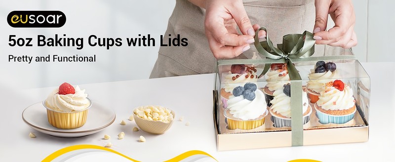 Aluminum Muffin Cups with Lid, 100pcs 5oz Muffin Liners Cups with Lids, gallery