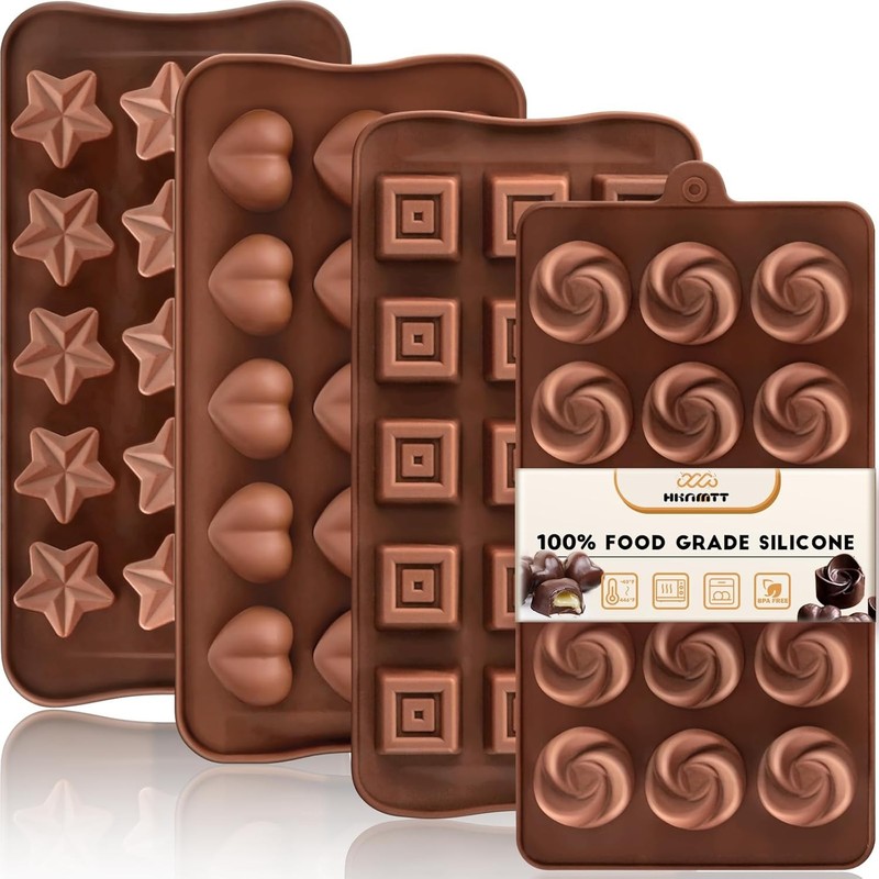 Chocolate Molds Silicone Hard Candy Butter 4 Pcs Small Bite Size Heart Star