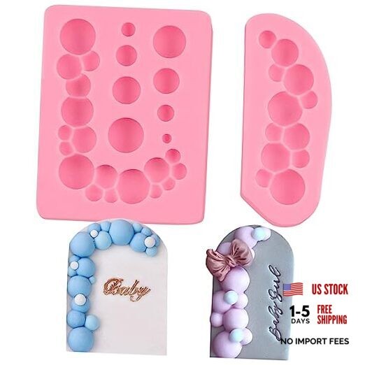 Hemispherical Pearl Ball Fondant Molds 2pcs, Heart Shape Bubble Cake
