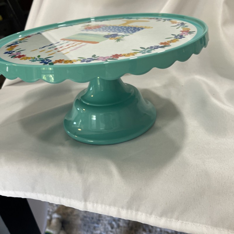 Pioneer Woman 2018 Plastic Birthday Cake Stand 10 3/4" X 6" Blue Base Multi Top gallery