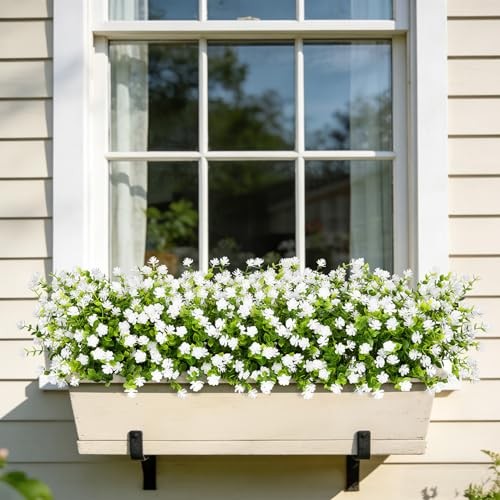 24 Bundles Artificial Flowers for Outdoors, Faux Plastic Flowers 24 Packs White gallery