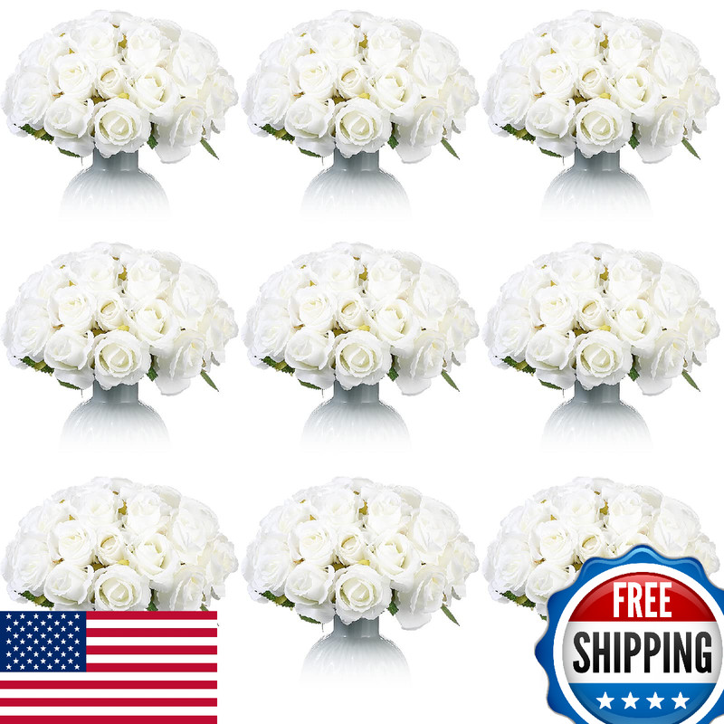 Jexine 120 Pcs Artificial Silk Rose Flowers Wedding Bouquet Bulk Fake Realistic