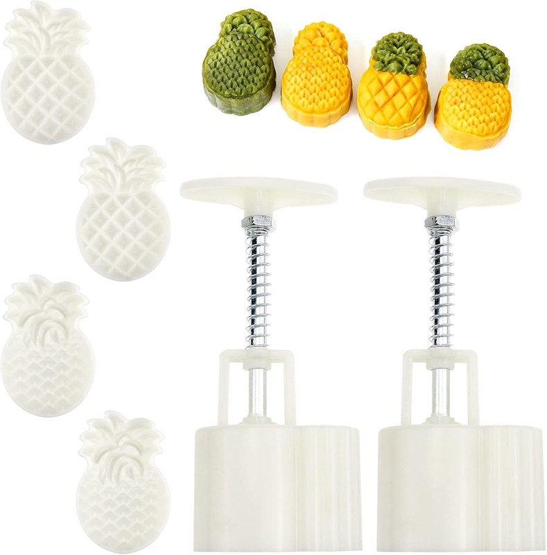 2 Set Pineapple Plastic Mooncake Mold Lotus Stamp Hand Press Moon Cake Mould