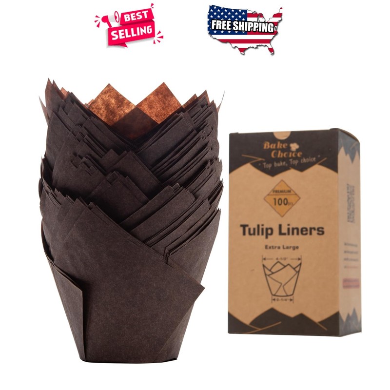 Large Tulip Cupcake Liners Brown 100pcs Baking Muffin Cups 4oz Disposable Paper