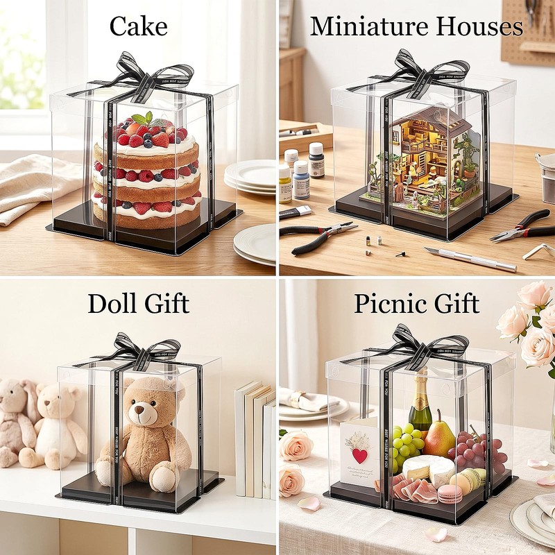 6 Pack Clear Cake Box with Ribbon, 2-Layer Tall Cake Carrier Box, Packaging B... gallery
