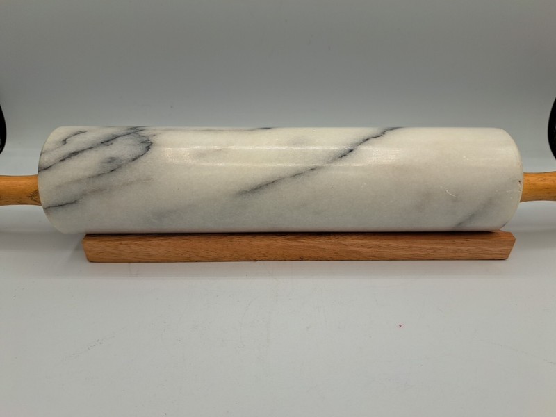 Polished Marble Rolling Pin with Wooden Cradle 10-Inch Barrel - Vintage But NIB gallery