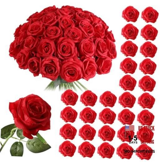 30PCS Artificial Roses Silk Flowers in Bulk, Realistic Fake Roses for Red