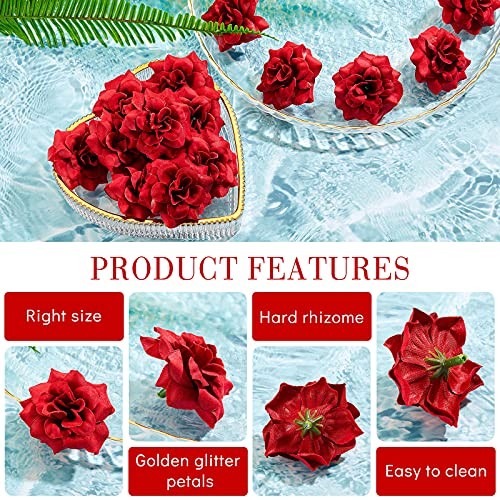 Syhood 100 Pieces Artificial Roses Head 1.77 in Rose Small Silk Fake Floral Red gallery