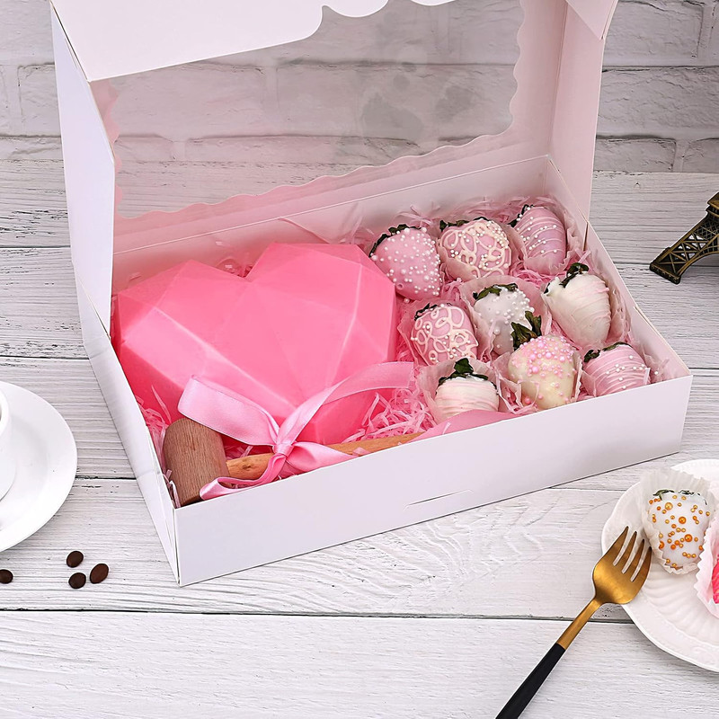 20-Pack Bakery Boxes with Window, 12" X 8" X 2.5", Large White Cookie Boxes, Aut gallery