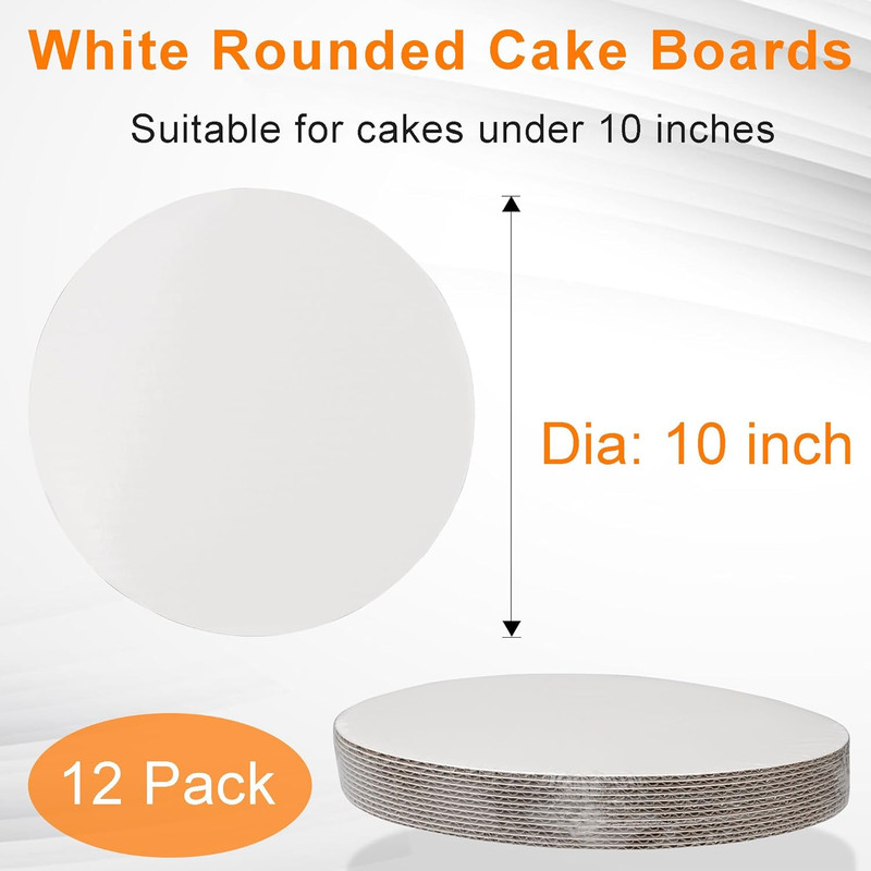 10 Inch White Cake Boards - Sturdy Corrugated round Cake Bases - 12 Pack gallery