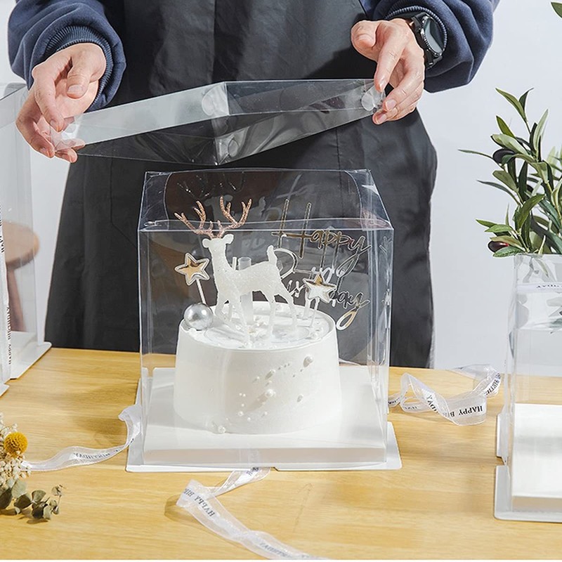 10 inch Clear cake Box, Large Transparent cake Box,tall cake boxes with Ribbo... gallery