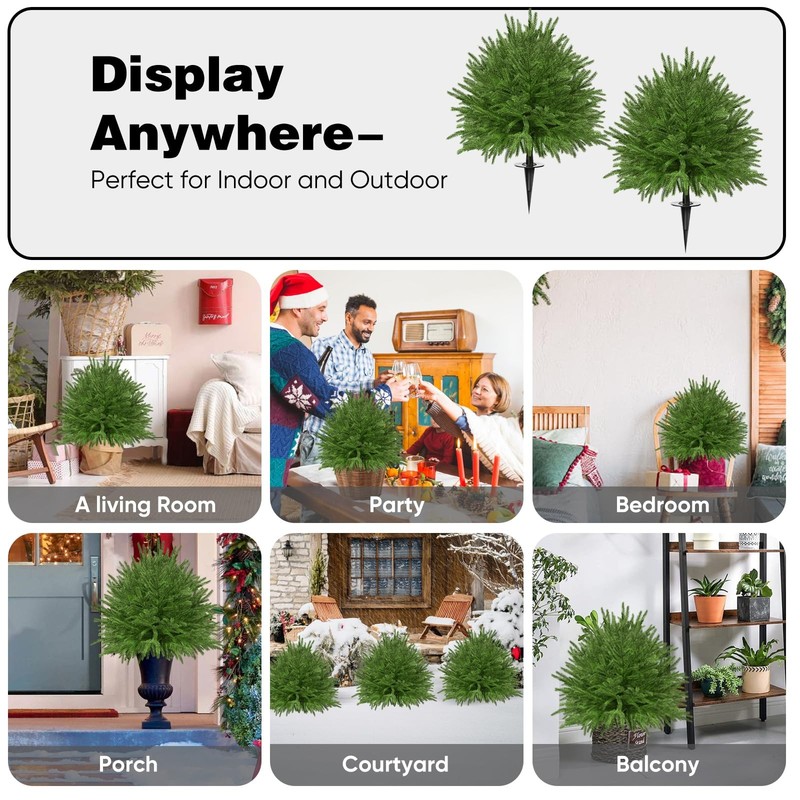 FAJUNZH 2x 23.6" Artificial Norfolk Topiary Trees for Outdoor Porch Decor, UV gallery