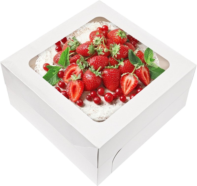 Cake Boxes 12x12x6 Inches White Recyclable Cardboard with Window Pack of 10 gallery