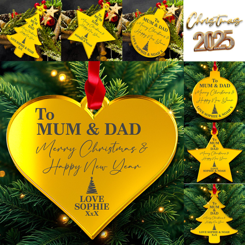 PERSONALISED Mum and Dad Sentiment Christmas Bauble Ornament Acrylic 3mm